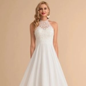 NEW A-line High Neck Floor-Length Chiffon Wedding Dress Size 16W
